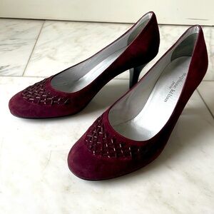 Stephane Kelian women’s burgundy 3” high heel size 7 (UK 5.5) w/woven toe detail